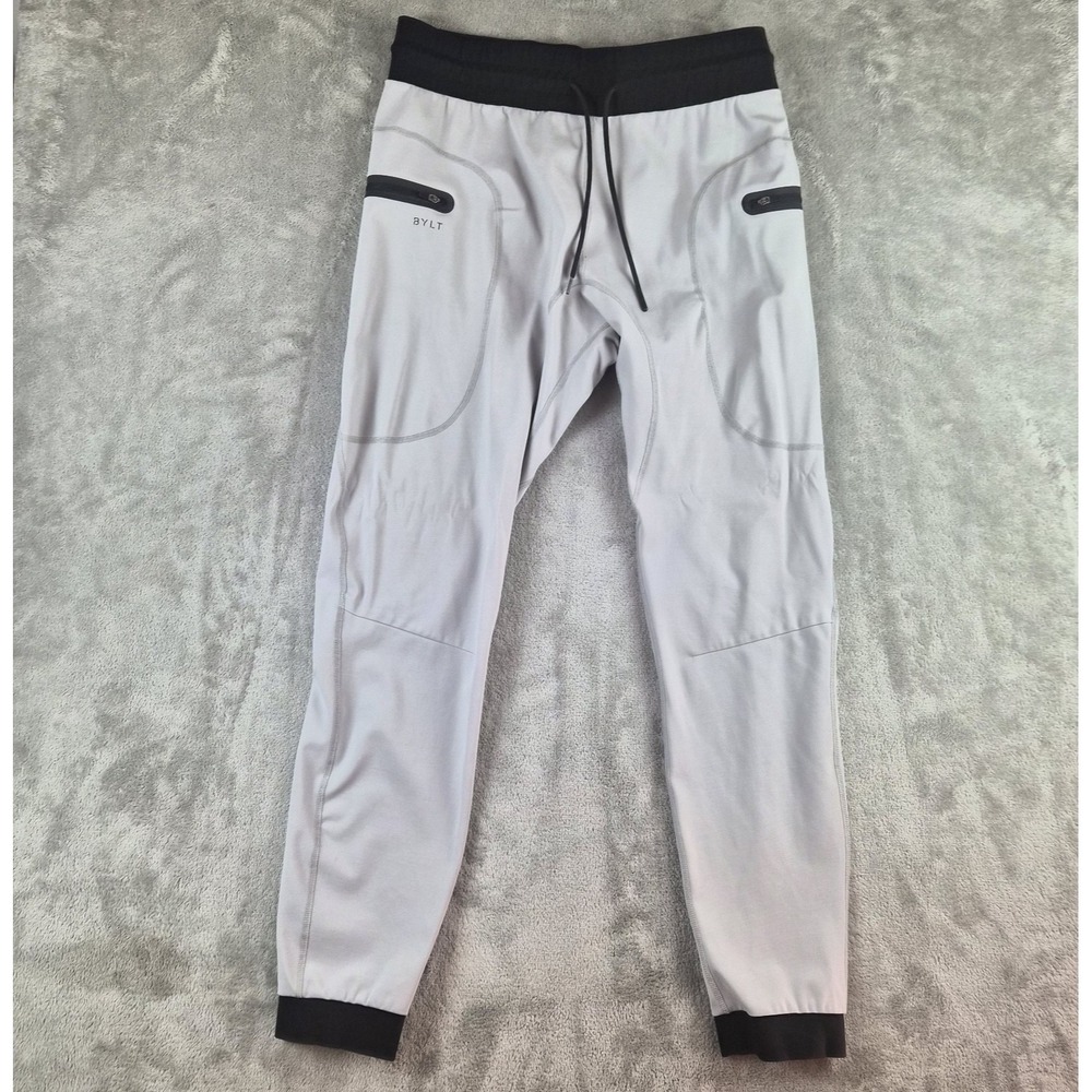 BYLT Premium Jogger Pants Mens Large Gray Athletic Stretch Zip Pockets Training